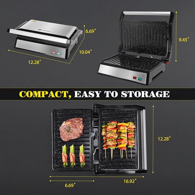 Aigostar Panini Press, 1200W Sandwich Maker and Electric Indoor Grill