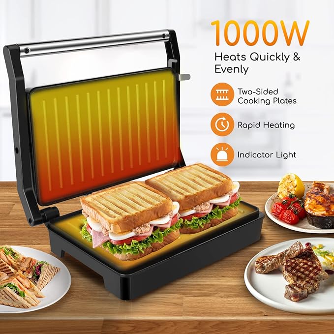 Panini Press Sandwich Maker, Aigostar 1000W Sandwich Press Grill