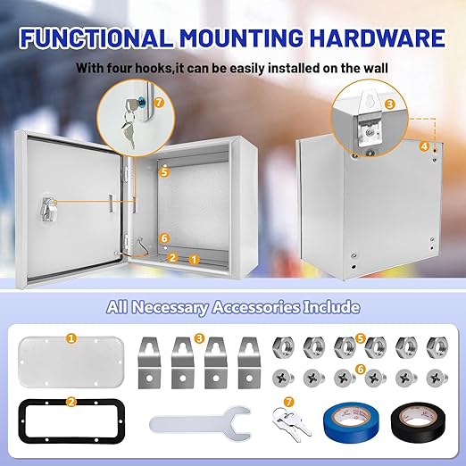 Outdoor Electrical Box 12 x 12 x 8''D NEMA 4X Enclosure Steel Box, Waterproof &