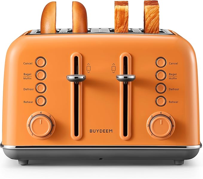 BUYDEEM DT640 4-Slice Toaster, Extra Wide Slots, Retro Stainless Steel