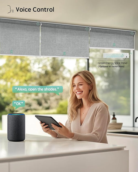 Yoolax Motorized Blinds with Remote, Automatic Window Shades Work with Alexa