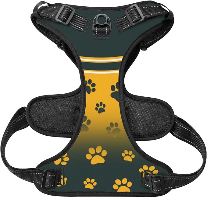 Custom Green Bay Dog Harness with Reflective Stripes Personalized Name and Number Dog Vest Harness with Pet Traction Rope for Small Medium Large Dog