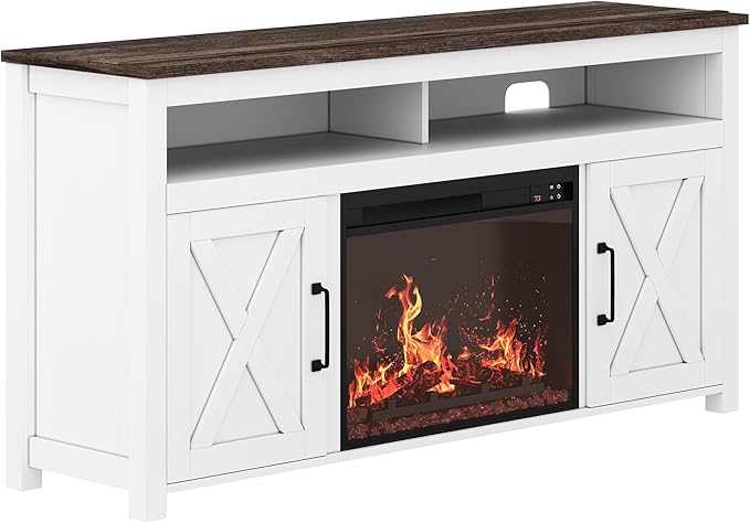 BELLEZE 58" Farmhouse Fireplace TV Stand