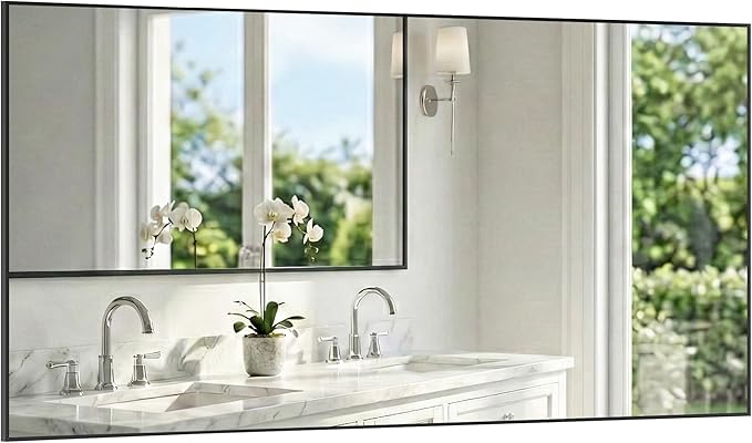 55"x30" Black Bathroom Mirror, Metal Framed Vanity Mirror
