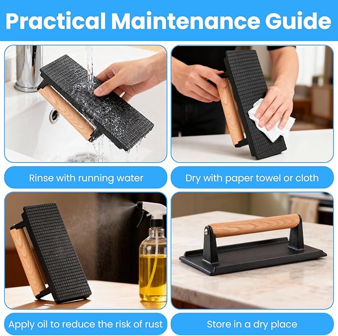2 Pack Cast Iron Grill Press, Heavy Duty Rectangular Griddle Weight