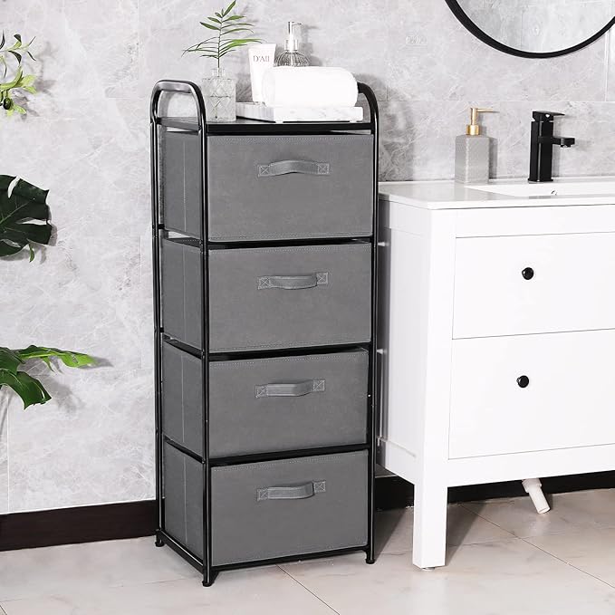 MAX Houser 4 Drawer Fabric Dresser Tall Storage Tower, Dresser Chest