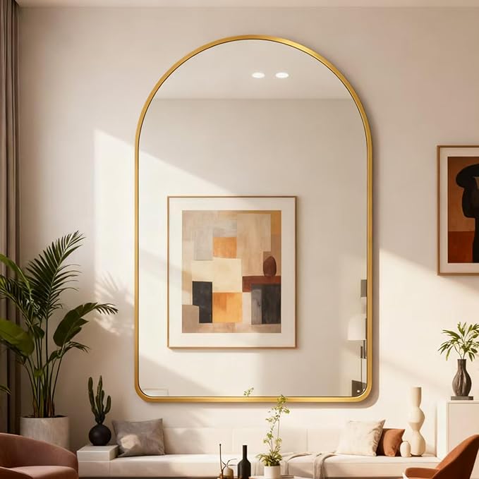 30x40 inch Gold Tempered Glass Large Arched Mirror