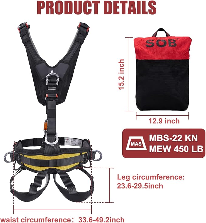 SOB Full Body Climbing Harness Can Be Inverted Thicken Widen Protect Waist Safety Harness Tree Work Rock Climbing Mountaineering Rescuing Work at Height