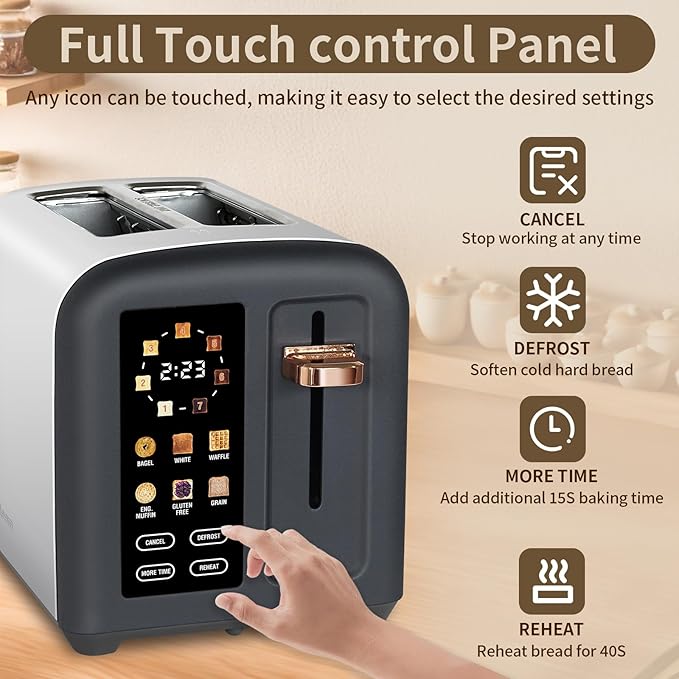 SEEDEEM Toaster 2 Slice, Full Touch Control Stainless Toaster, LCD Display