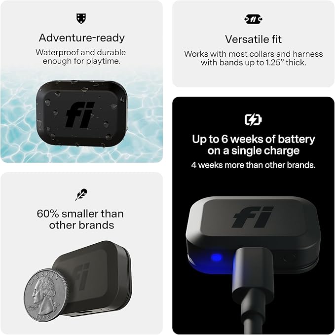 Fi Mini GPS Tracker for Dogs — 12-Month Membership Included — Smart Pet