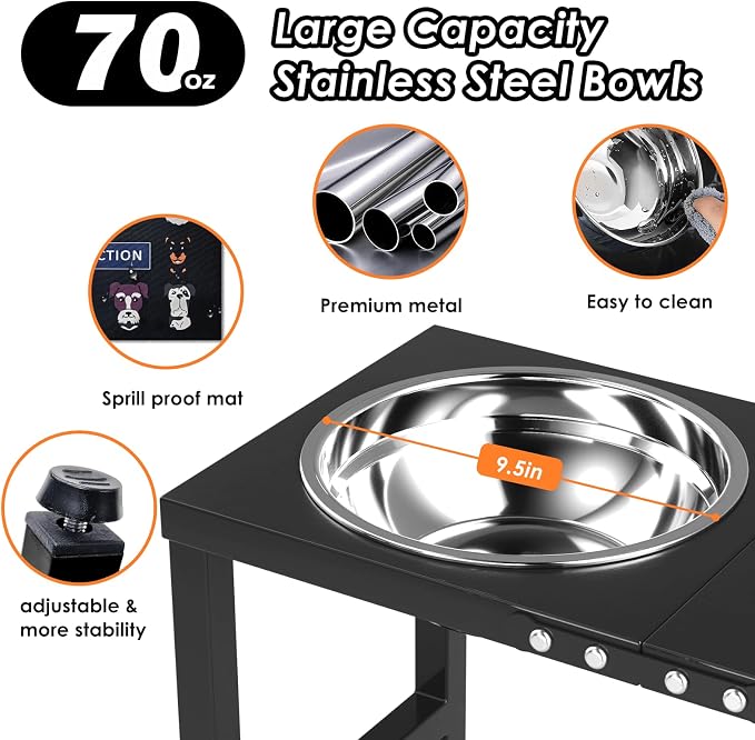 ADENGL Metal Elevated Dog Bowl for Large ๐๐๐ซ๐ ๐ Raised Bowl Stand with Sprill Proof Mat and 2000ML Pet Bowls, Food & Water Bowls 16" Tall Dog Feeder for Large Breed