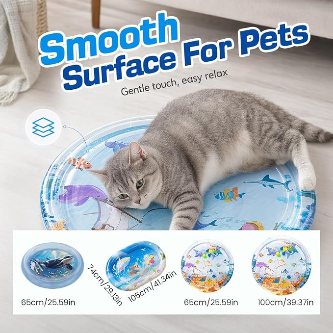 Cat Water Mat with Fish, 2026 New Interactive Cat Mat, Cat Mat for Indoor Activity, Portable Pet Water Play Mat for Cats and Dogs,B:Small,25"