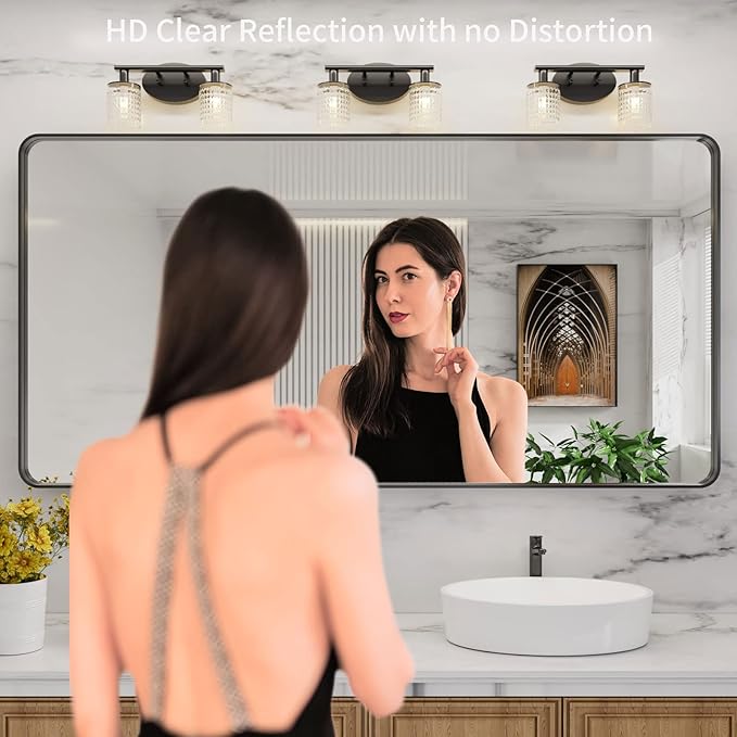 LOAAO 72X36 Inch Black Metal Framed Bathroom Mirror