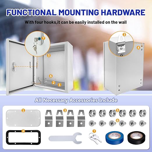 Outdoor Electrical Box 16 x 12 x 8”D NEMA 4X Enclosure Steel Box, Waterproof &