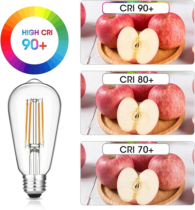 Vintage LED Edison Bulbs, 6W, Equivalent 60W, Dimmable, High Brightness Warm White 2700K, ST58 Antique LED Filament Bulbs with 90+ CRI, E26 Standard Base Light Bulbs, Clear Glass, Pack of 4