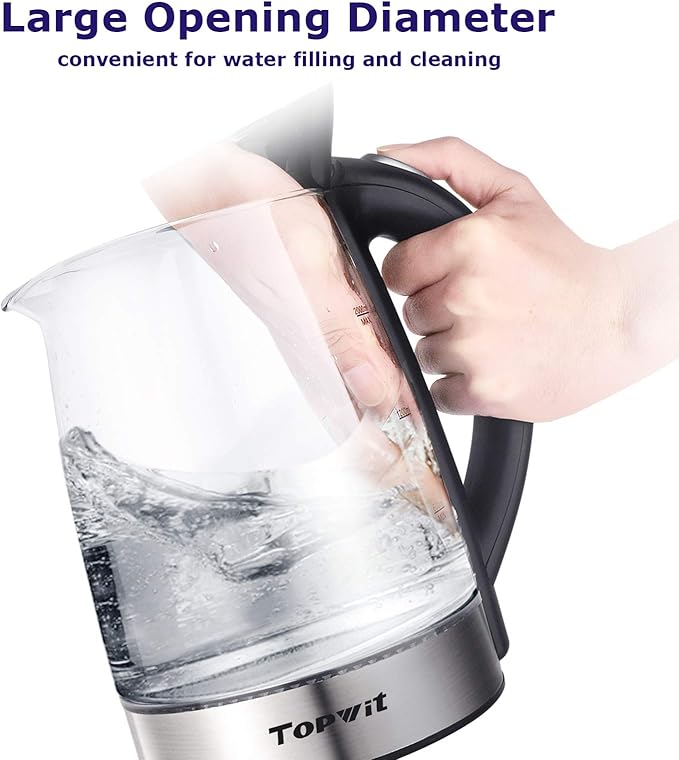 TOPWIT Electric Kettle Glass Hot Water Kettle, 2.0L Water Warmer, BPA-Free