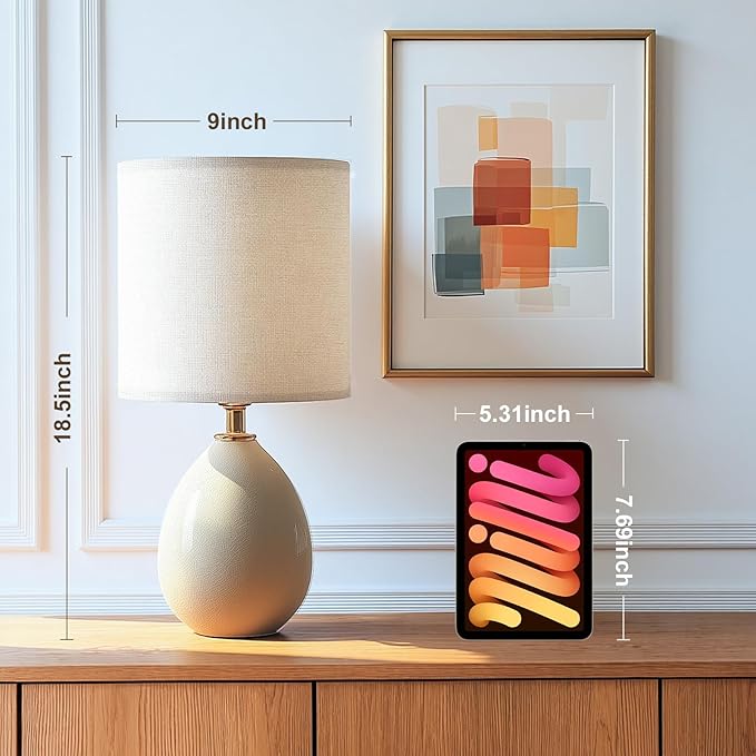 18.5" Table Lamp Set of 2 for Living Room Bedroom, Bedside Lamps for Night Stands, Desk Nightstand Lamp Dimmable, Modern Linen Cream Ceramic Lamps