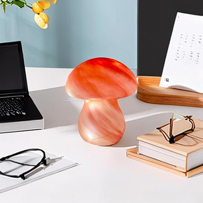 Mushroom Table Lamps Night Lights Cute Glass Nightstand Bedside Desk Lamps for Bedroom Living Study(Bulb Included) - Pink