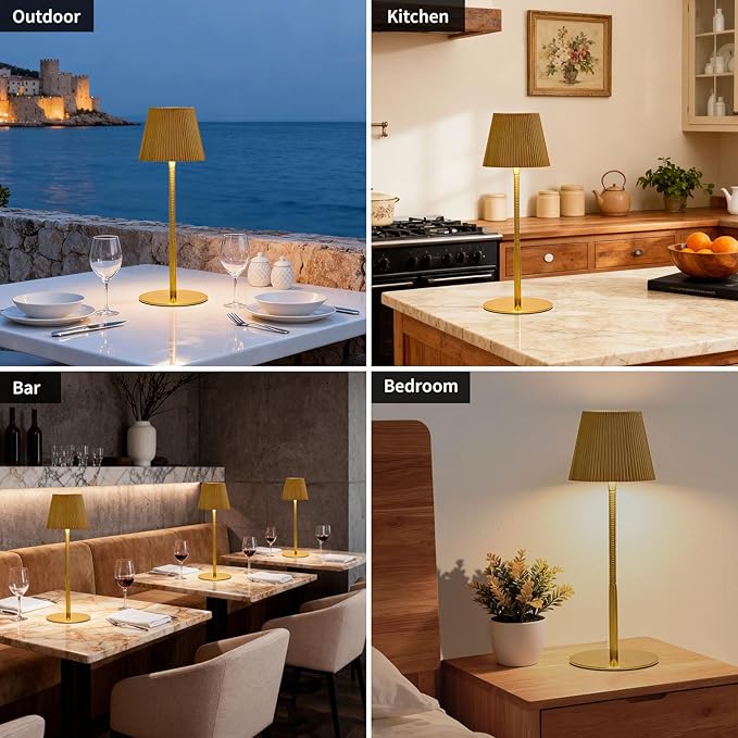Cordless Table Lamp DIY, 2500mAh Rechargeable & Flexible Desk Lamp, Stepless Dimming Modern Bedside Lamps with 3-Color LED Touch Control, Minimalist Nightstand Lamps for Decor & Gifts (Gold)