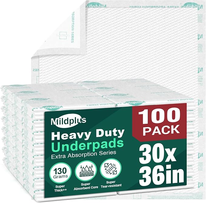 Heavy Duty Underpads 30"X36" ,100 Count, Ultra 10 Times More Absorbent Chucks Pads, Tear-Resistant Disposable Bed Pads with Strength Cloth Backing for Adults, Elderly