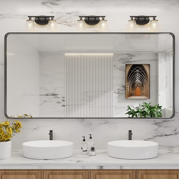 LOAAO 72X36 Inch Black Metal Framed Bathroom Mirror