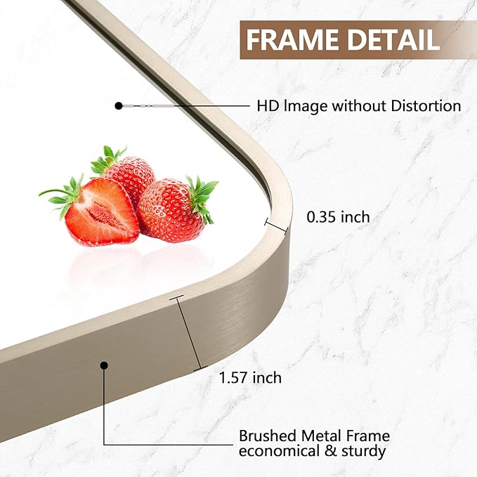 24x36 Inch Brushed Nickel Bathroom Mirror, Framed Rectangle Mirror