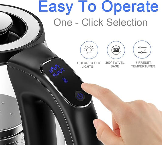 ShanSon Electric Kettle with Tea Infuser 1.7L Temperature Control Glass