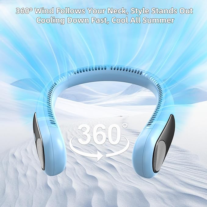 Portable Neck Fan, Personal Wearable Bladeless Fan, LED Display, 6000mAh USB