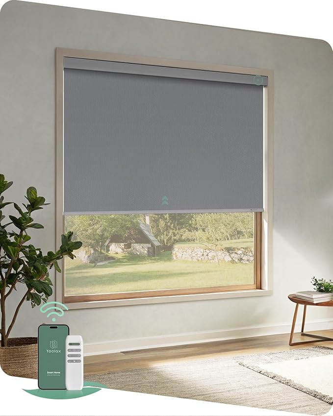 Yoolax Motorized Blinds with Remote, Automatic Roller Shades Cordless Electric