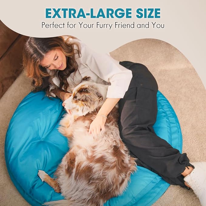 ClevaHome Orthopedic Dog Bed for Large Dogs, 36 inches Dual Layer Water Repellent Round Pet Bed with Washable Cover Nonslip Bottom(Mosaic Blue)