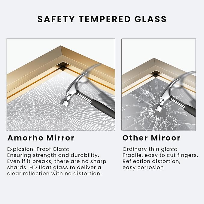 Amorho Bathroom Mirror, 24x36 Inch Golden Thick Metal Framed Wall Mirrors
