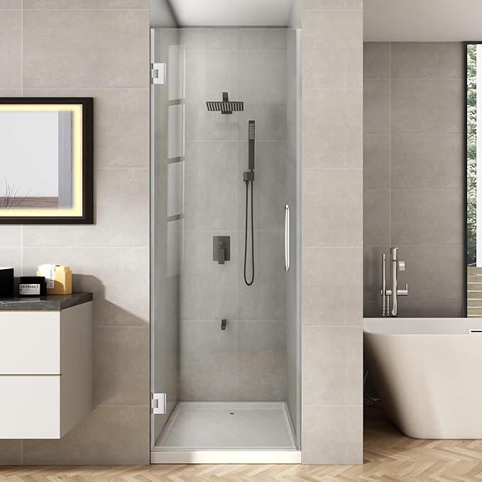 Bathroom Frameless Shower Door 24" W*72" H, 5/16" Clear Tempered Glass Hinged