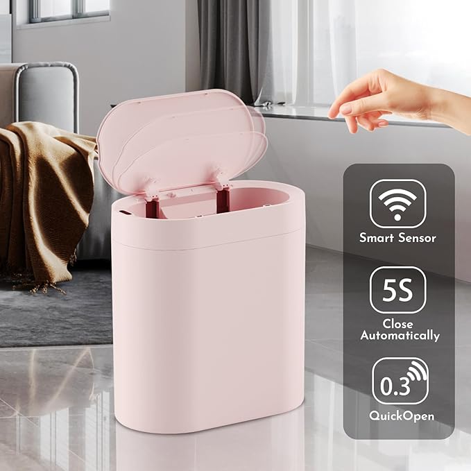 Bathroom Trash Can with Lid 2 Gallon Slim Motion Sensor Garbage Can Narrow
