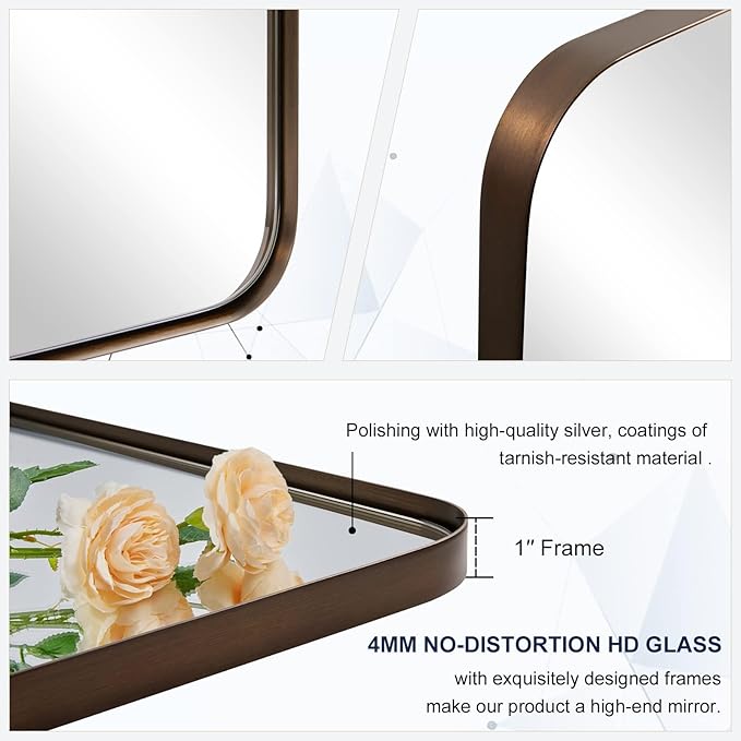 ANDY STAR Bronze Mirror for Wall, 30x36” Rounded Rectangle Bathroom Mirror