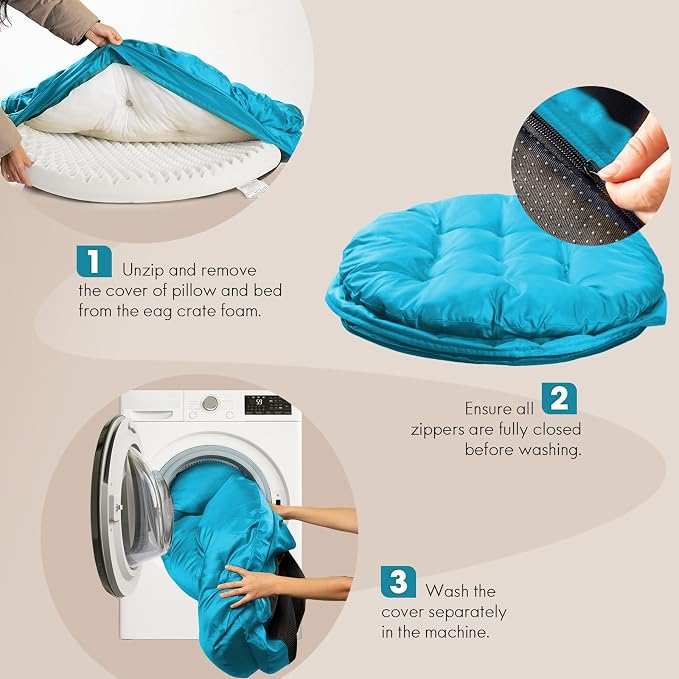ClevaHome Orthopedic Dog Bed for Large Dogs, 36 inches Dual Layer Water Repellent Round Pet Bed with Washable Cover Nonslip Bottom(Mosaic Blue)