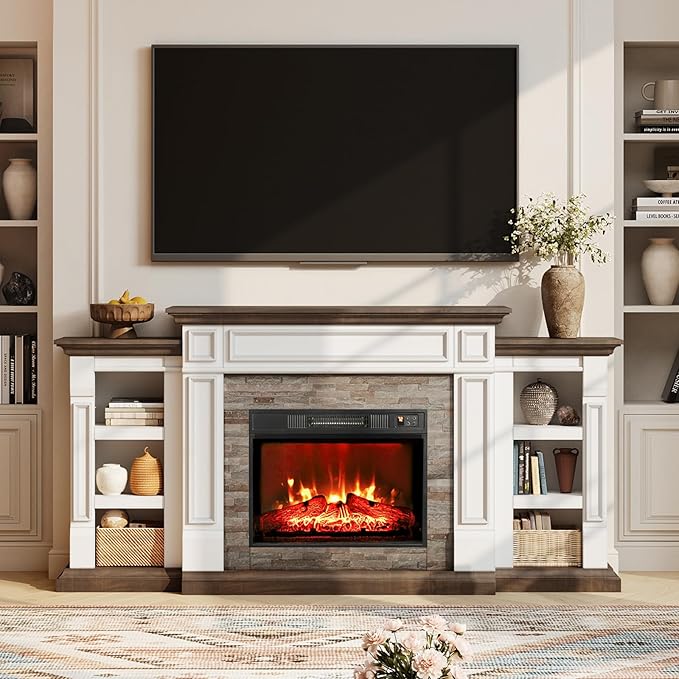 72" Electric Fireplace with Mantel, Fireplace TV Stand