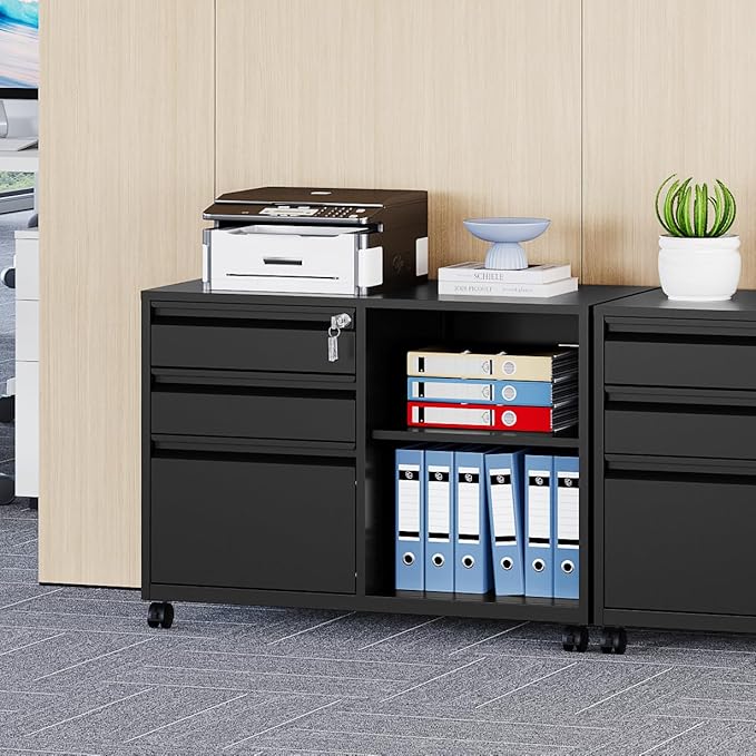 MIIIKO File Cabinet 3 Drawer, Mobile Filing Cabinets