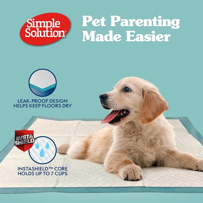 Simple Solution XL Potty Training Pads, Leak Proof Pads, 28"x30" 100 Count | Dog Training Pads, Puppy Potty Training, Housebreaking, Disposable Pee Pads, Floor Protection, Indoor Potty, Puppy Essentials