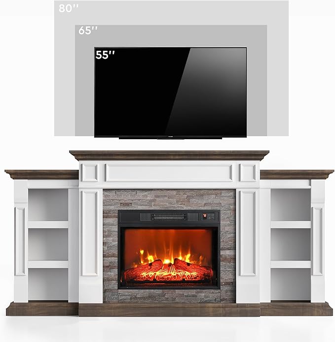 72" Electric Fireplace with Mantel, Fireplace TV Stand