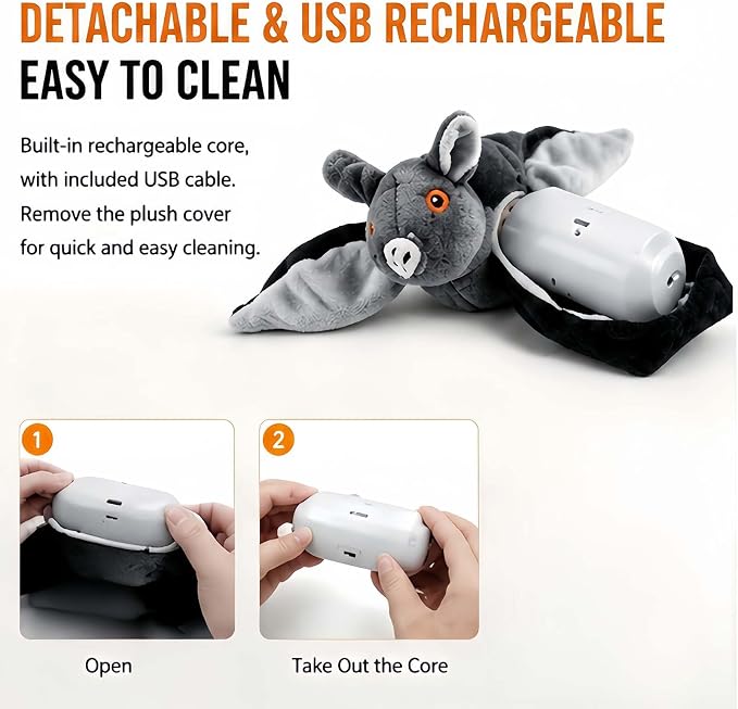Flying Bat Toy for Dogs & Cats, Flapping Wings Interactive Pet Toy,3 | Flapping bat toy with chirping engages cats and dogs, mimics real flying motion. Cute interactive pet teaser