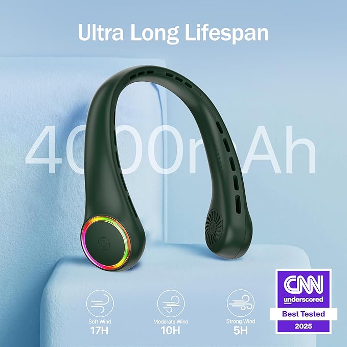 Neck fan, Portable Fan with 5-17H Lifespan, 4000mAh Neck fan air conditioner