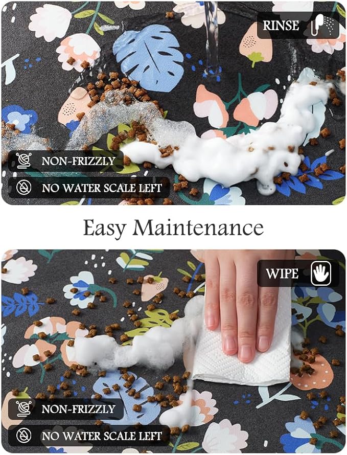Pet Feeding Mat-Absorbent Dog Mat for Food and Water Bowl-No Stains Quick Dry Water Dispenser Mat-Dog Accessories Pet Supplies-Bowl for Messy Drinkers(DARKFLOWERS,12"x19"