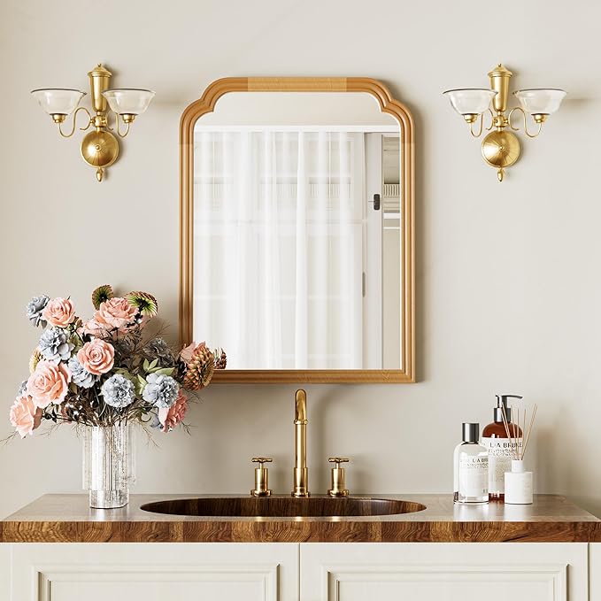 Wood Frame Wall Mirror Decor for Small Bathroom Vanity Entryway, Living Room or