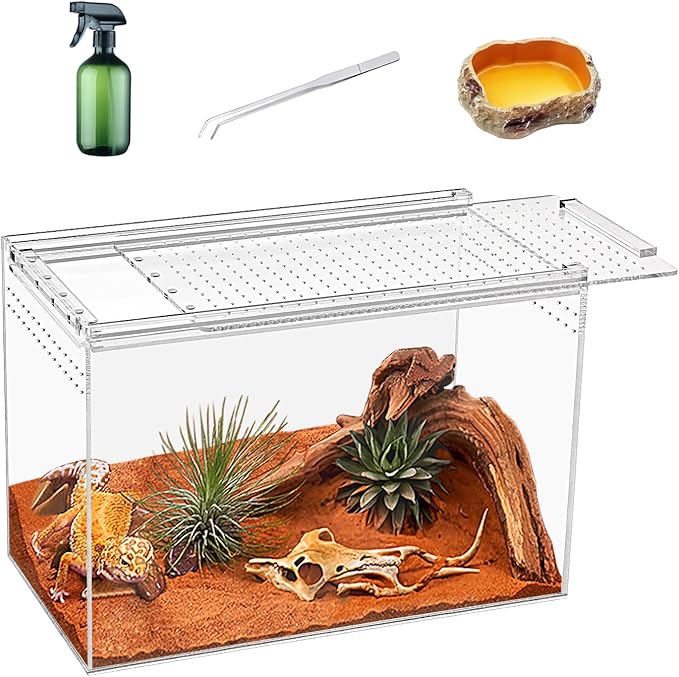 Reptile Terrarium kit,11"*6"*8" Reptile Breeding Box, Magnetic Acrylic Enclosure,for Tarantula,Hermit Crab,Jumping Spider,Iguana,Leopard Gecko,Bearded Dragon, Insect, Mantis, Scorpions.