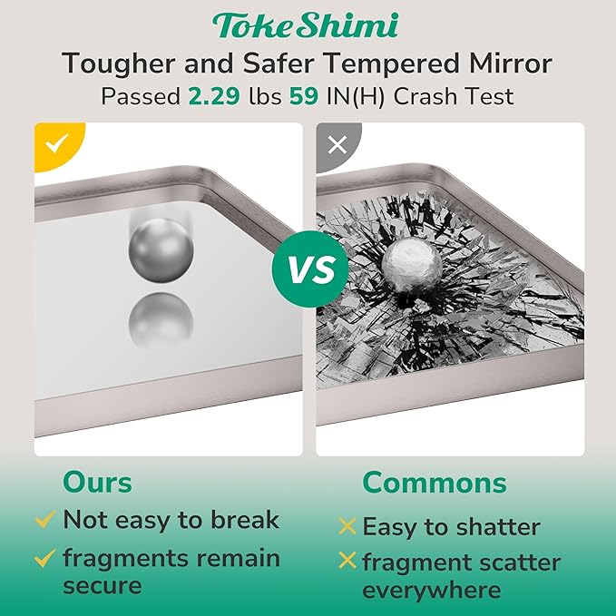 TokeShimi Brushed Nickel Bathroom Mirror, 40x30 Large Bathroom Mirror Rectangle