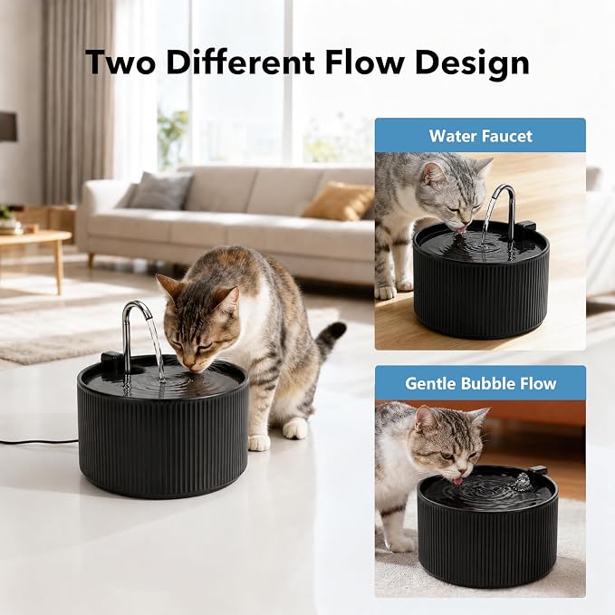 2.2L Ceramic Pet Fountain –Porcelain Pet Water Fountain & Little Dog Drinking Bowl– Automatic Cat Water Dispenser (Black)