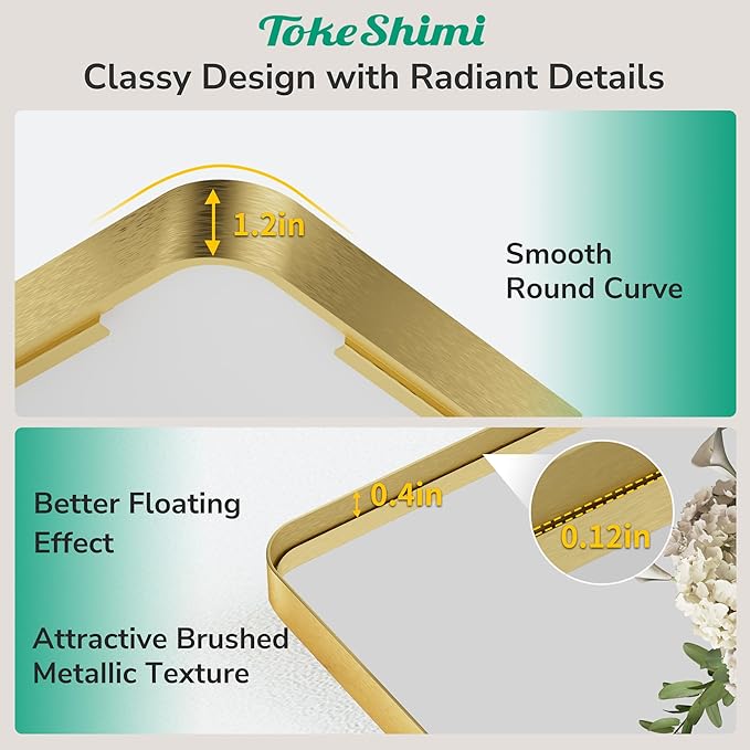 TokeShimi 55x36 Bathroom Mirror Gold, Aluminum Framed Bathroom Mirrors