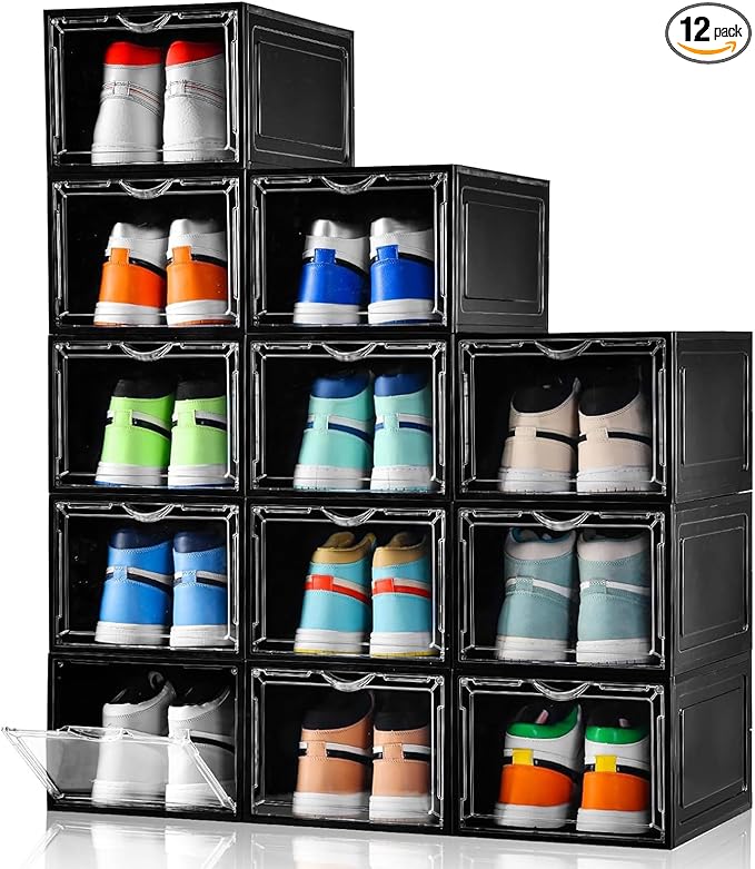 Clemate Upgraded X-Large Shoe Storage Box, 12 Pack, Shoe Box Clear Plastic
