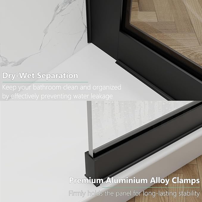 35"x74" Semi-Framed Shower Screen, Single Fixed Shower Glass Panel