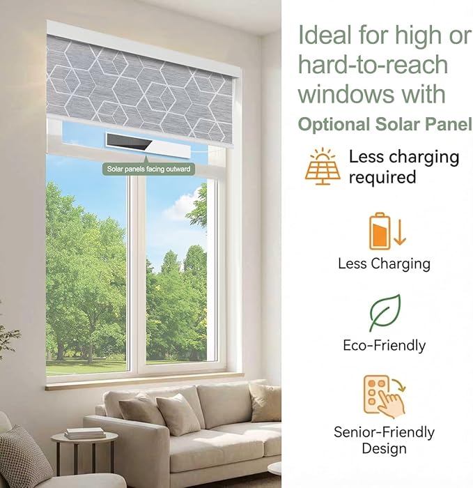 Tipiace Motorized Blinds with Remote Window Roller Shade Wireless Rechargeable